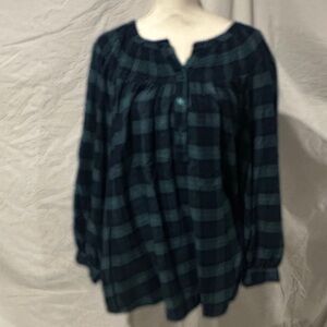 St. John's Bay Plaid Blouse - Navy and Teal